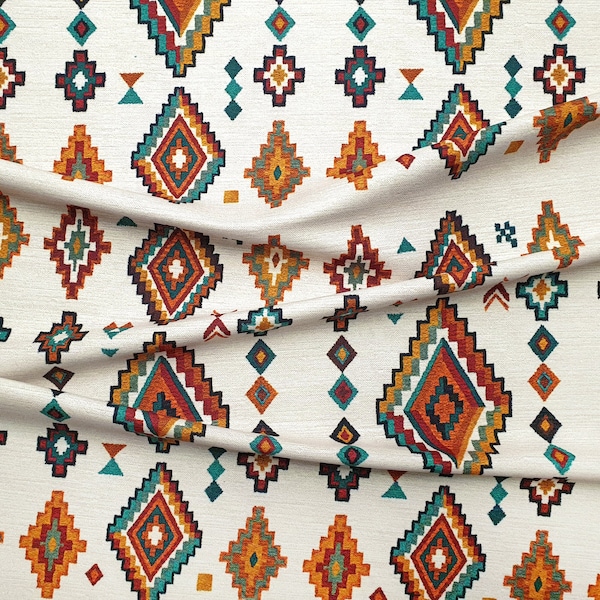 Southwestern Aztec Navajo Fabric by the Yard - Mexican Navajo Kilim Rug Print Fabric for Sofa, Bench, Furniture, Chair Upholstery, Curtains