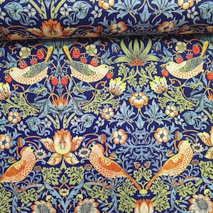 William Morris Upholstery Fabric by the Yard - Strawberry Thief Print Fabric, William Morris Art Print Fabric, William Morris Birds Fabric