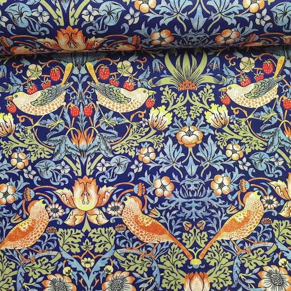 William Morris Upholstery Fabric by the Yard - Strawberry Thief Print Fabric, William Morris Art Print Fabric, William Morris Birds Fabric