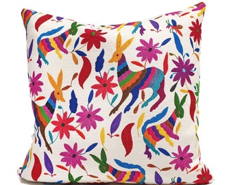 Mexican Otomi Pillow Cover - Animal Print Square Pillow, Summer Decor, Bohemian Pillow, Rainbow Mexican Home Decor Pillow Case, Summer Gift