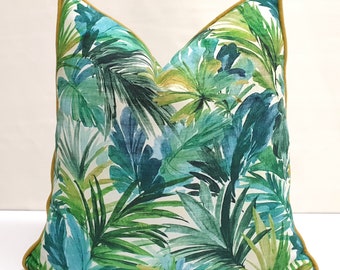 Blue Green Tropical Leaves Pillow Cover - Tropical Decor Palm Tree Leaves Cushion Cover, Tropical Pillow Case 20x20, 18x18 16x16 inch