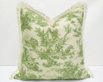 Toile de Jouy Pillow Cover: Green Beige French Farmhouse Cushion