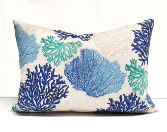 Funda de almohada con estampado náutico costero de arrecife de coral