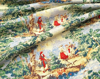 Antik fransk Toile de Jouy-tyg: Lantgårdsinredning, draperier, klädsel