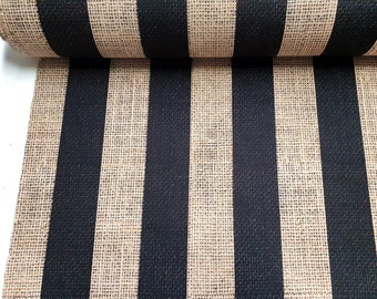 Striped Upholstery Fabric: Black and Beige Jute Look Print