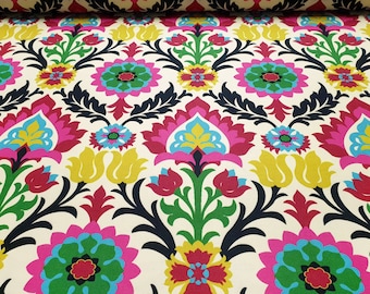 Santa Maria Desert Flower Fabric - Fuchsia Green Floral Print Fabric for Home Decor, Graceful Floral Chair Upholstery Fabric by the Yard