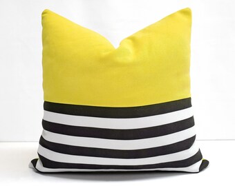 Yellow & Black Stripe Pillow Cover: Modern Colorblock Throw Pillow