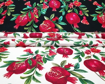 Pomegranate Print Fabric: Red Fruits & Green Leaves, Home Decor