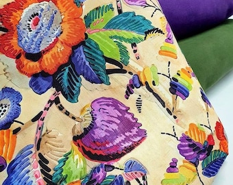 Boho aquarel bloemenstof: kleurrijke bloemen en bladeren print