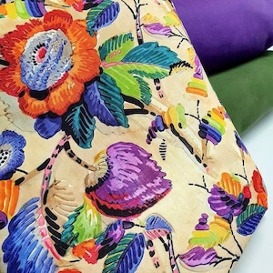 Tessuto floreale Boho Watercolor tagliato su misura - Tessuto stampato con fiori e foglie colorati per arredamento, tende, cuscini, tappezzeria per mobili