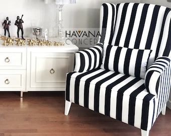 Black and White Striped Upholstery Fabric: 2" Medium Stripe, 56" Wide