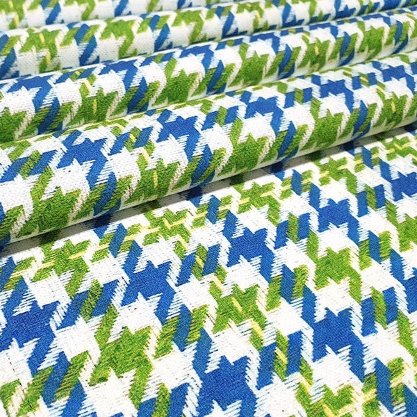 Blue Green Houndstooth Fabric - Tejido de dos colores Pied de Poule para la decoración del hogar, Tejido de sofá Houndstooth, Tapicería de silla Tela cortada a medida