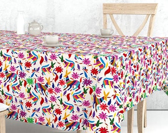 Mexican Otomi Tablecloth - Rectangular or Square Table Linen with Mexican Otomi Print - Various Sizes - Stain Resistant Dining Room Decor