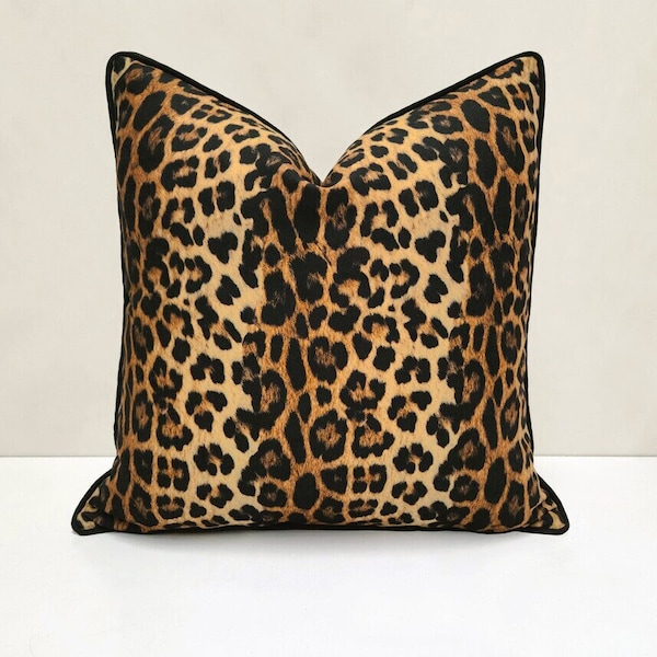 Leopard Print Pillow Cover - Leopard Skin Throw Pillow with Piping, Natural Animal Print Euro Sham, Wild Decor Pillow, Cushion Cover