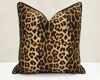 Leopard Print Pillow Cover - Leopard Skin Throw Pillow with Piping, Natural Animal Print Euro Sham, Wild Decor Pillow, Cushion Cover
