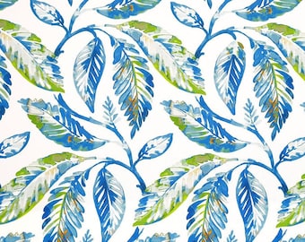 Blue Watercolor Leaves Fabric: Japanese Style Upholstery Fabric