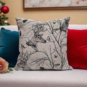 Deer Christmas Pillow Cover: Rustic Farmhouse Holiday Decor