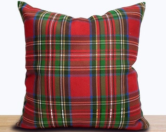 Christmas Red Tartan Plaid Pillow Cover - Red Green Plaid Throw Pillow Covers for Christmas Home Decor, Farmhouse Decor, Tartan Pillow Sham