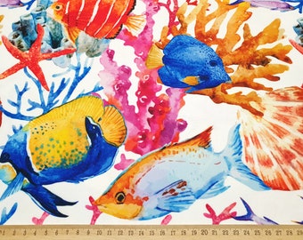 Ocean Fish Fabric: Nautical Coral Reef Print, Upholstery Fabric