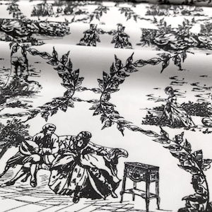Black and White Toile de Jouy Fabric: French Pastoral Garden Print
