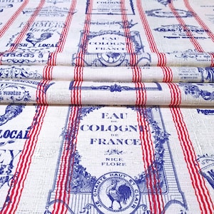 Vintage Paris Script Fabric: French Label Silhouette Print By the Yard