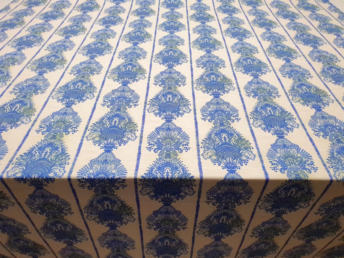 Blue Damask Upholstery Fabric Soft Retro Damask Print Fabric Etsy
