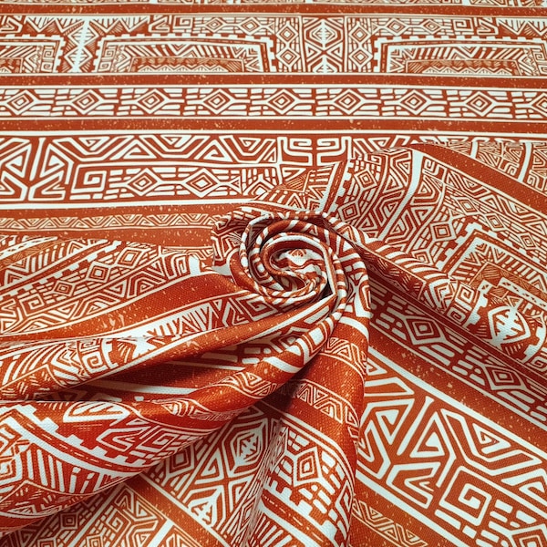 Terracotta Boho Aztec Fabric by the Yard - Burnt Orange Native American Fabric, Terracotta Decor Fabric, Bohemian Chair Upholstery Fabric