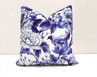 Blue Birds Floral Pillow Cover: Watercolor Farmhouse Euro Sham