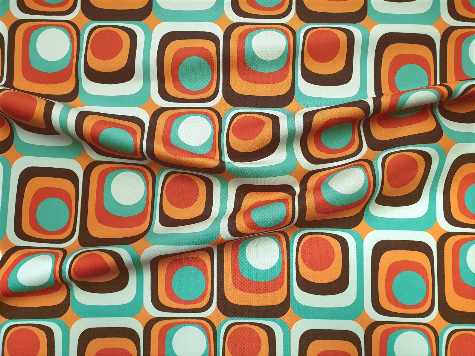 Retro orange fabric vintage geometric 1970s home decor fabric etsy