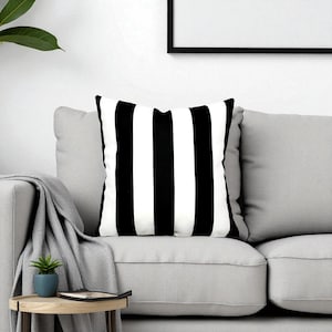 Black and White Striped Pillow Cover: Microfiber Cushion, 2 inch Stripes