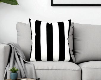 Funda de almohada de rayas blancas y negras: cojín de microfibra, rayas de 5 cm