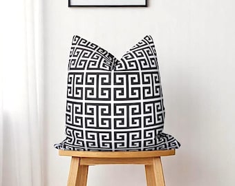 Greek Key Pillow Cover, Black and White Minimalist Home Decor Throw Pillow Case