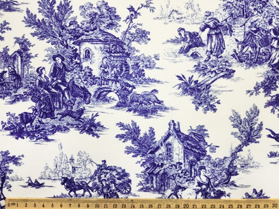 Toile De Jouy Upholstery Fabric by the Yard Navy Scenery 