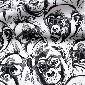 Monkey Print Upholstery Fabric: Black and White Animal Design