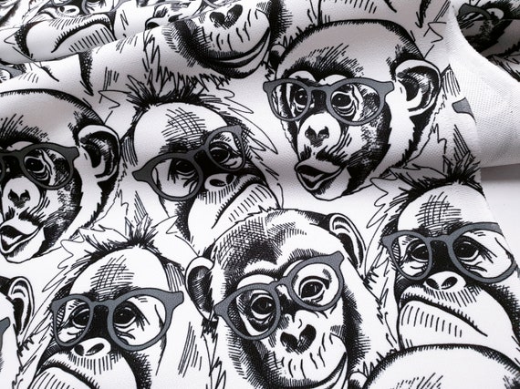 deze wortel Goodwill Monkey Black White Print Stof Bekleding Stof op maat - Etsy Nederland