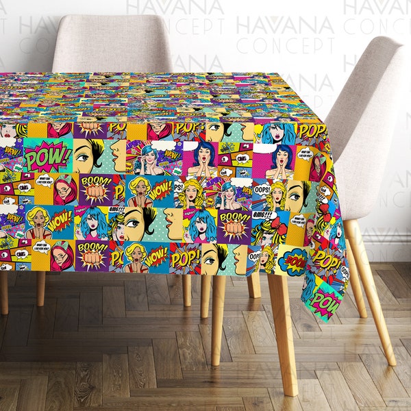 Nappe Comic Book - Pop Art Retro Comic Print Nappe - Comic Art Book Nappe Pop Art Retro Super Woman Action Words Linge de table