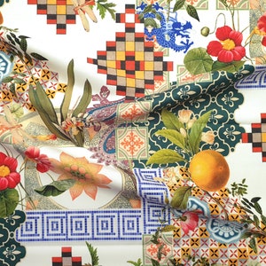 Moroccan Tiles Fabric: Marrakech Art Print, Authentic Lemon Design, Mediterranean Decor