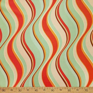 Colorful Wavy Retro Vintage Fabric - Mid Century Modern Upholstery Fabric, 1960s Stripe Pattern, Home Decor, Furnishing Fabric by the Yard