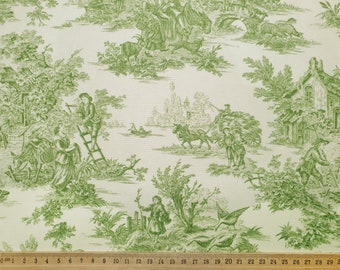 Toile de Jouy Fabric, Green and Beige Upholstery Fabric By The Yard, Retro French Farmhouse Fabric for Curtain Sofa Chair Bedroom Home Decor