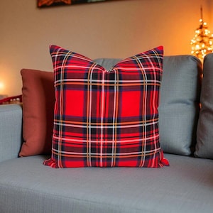 Red Plaid Pillow Cover: Royal Stewart Tartan, Modern Farmhouse Decor