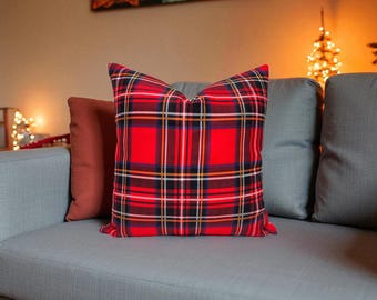Red Plaid Pillow Cover: Royal Stewart Tartan, Modern Farmhouse Decor