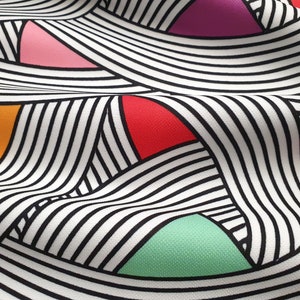 Modern Scandinavian Fabric, Multi Colour, Curve Graphic Art Print Geometric Fabric for Drapery, Chair, Sofa, Bench, Retro Black White Circle