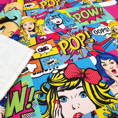 Comic Book Print Fabric Pop Art Woman Man Print Upholstery Etsy