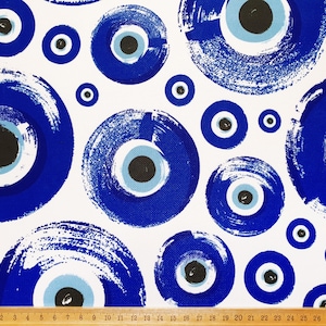 Blue Evil Eye Fabric: Amulet Decor Fabric by the Yard