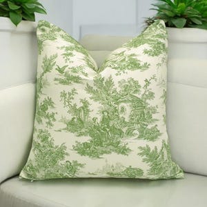 Toile de Jouy Pillow Cover: Green Beige French Art Nouveau Cushion