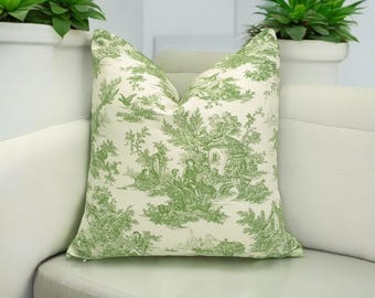 Toile de Jouy Pillow Cover: Green Beige French Art Nouveau Cushion