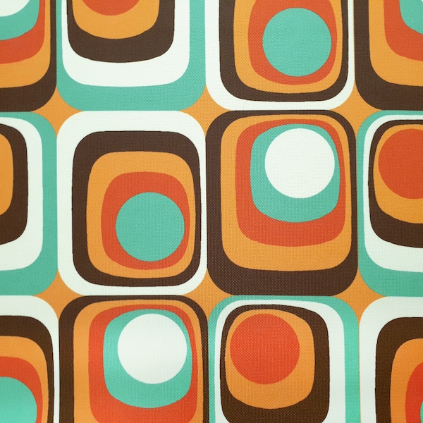 Tela naranja retro, tela de decoración para el hogar geométrica vintage de la década de 1970 cortada a medida, tela de tapicería de mediados de siglo para sofá, silla, cortina, artesanía