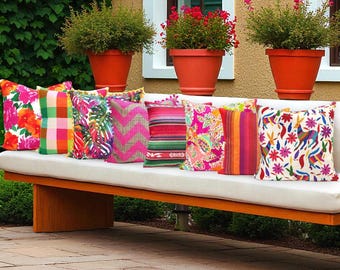 Federa per cuscino Boho: rosa fucsia, Otomi, Kilim, Paisley