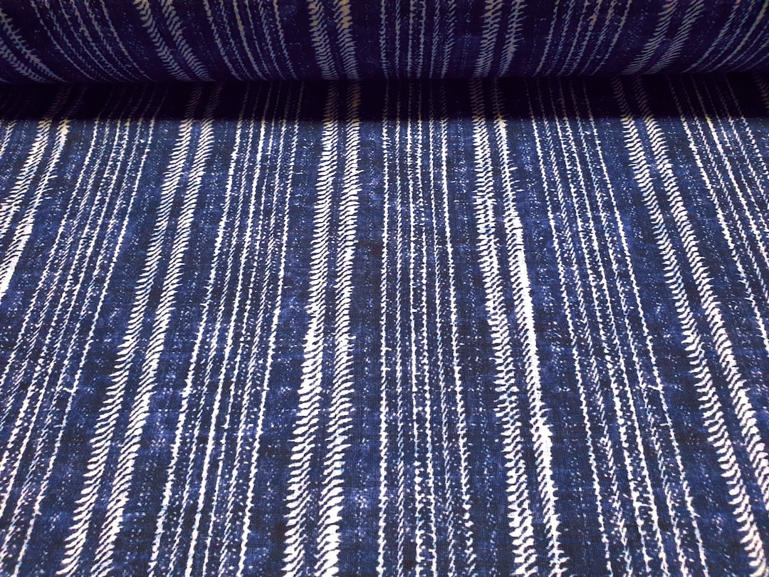 Indigo Batik Streifen Stoff: Boho Möbelstoff