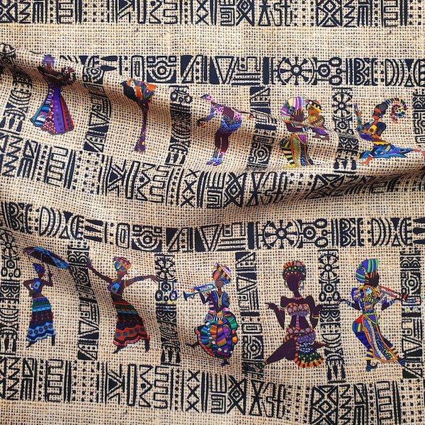 Ethnic African Women Print Fabric - Tribal Folkloric African Inspired Art Fabric for Home Decor, Sofa, Chair Upholstery Fabric by the Yard